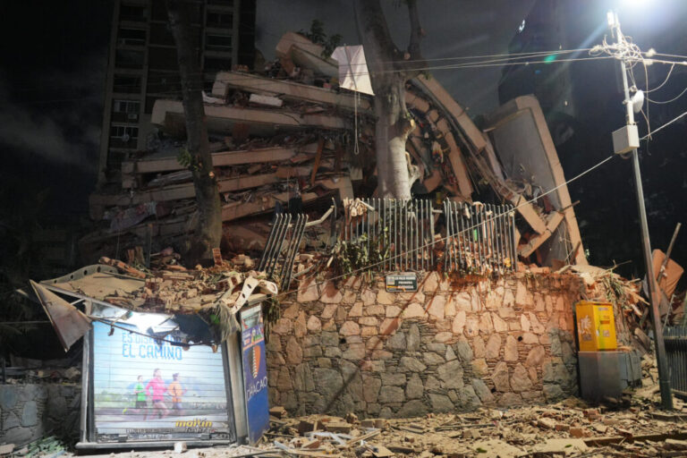 A collapsed building after an earthquake in Caracas, Venezuela, Wednesday, June 24, 2026. (AP Photo/Adrian Naranjo)