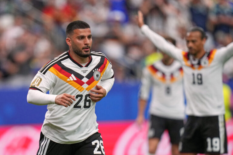 Germany's Deniz Undav reacts after scoring during the World Cup Group E soccer match between Germany and Curacao in Houston, Sunday, June 14, 2026. (AP Photo/Eric Gay)