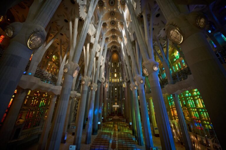 The interior of Antoni Gaudí's iconic Basilica of the Sagrada Familia in Barcelona, Spain, Wednesday, May 20, 2026, ahead of Pope Leo XIV's visit to the city in June. (AP Photo/Emilio Morenatti)
