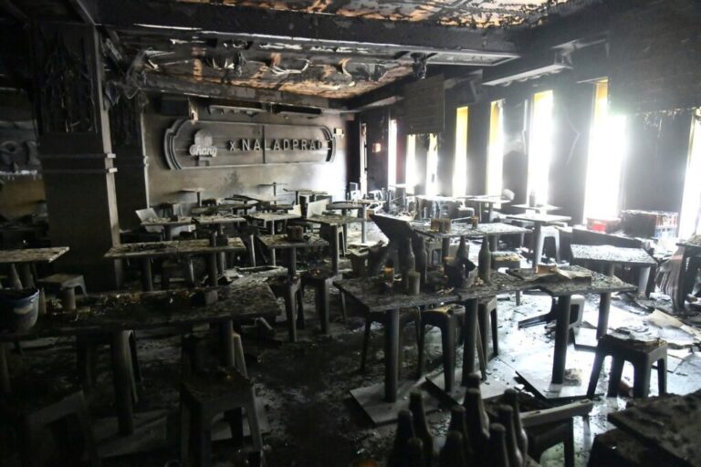 In this handout photo released by Bangkok Metropolitan Administration, the interior of a beer bar is seen after a fire in Bangkok, Thailand, Monday, July 13, 2026. (Bangkok Metropolitan Administration via AP)
