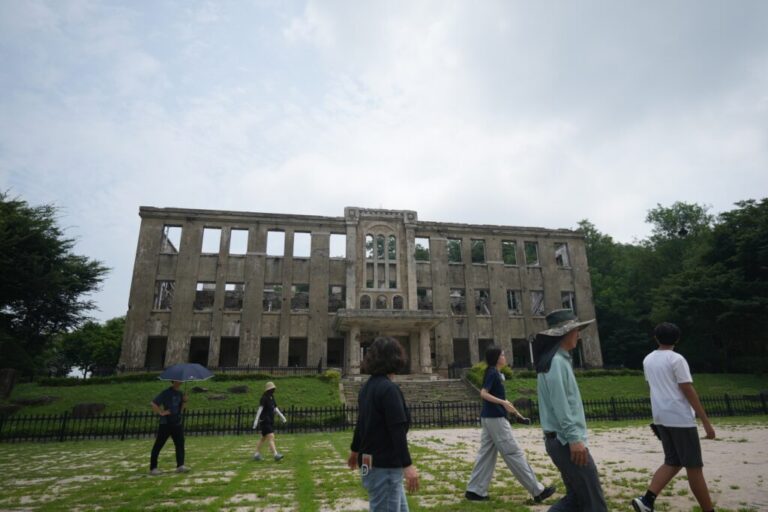 Former North Korean Worker's Party building is seen near the civilian control line in Cheorwon, South Korea, Thursday, July 16, 2026. (AP Photo/Lee Jin-man)