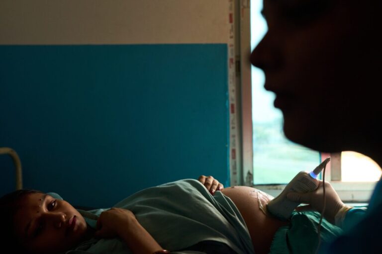 Anita Gupta, 20, receives an ultrasound in Gaur, Nepal, on May 20, 2026. (AP Photo/Bram Janssen)